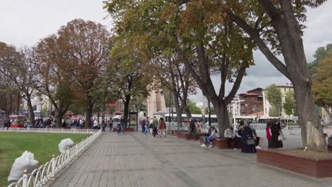 istanbul sultanahmet square, people are walking resting. turkey