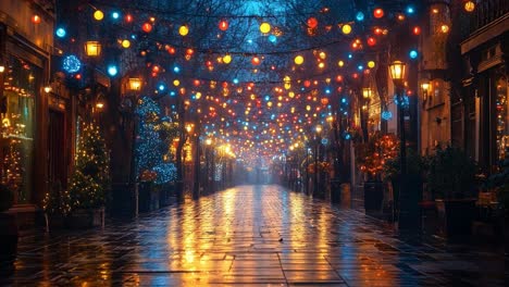 festive street with christmas lights