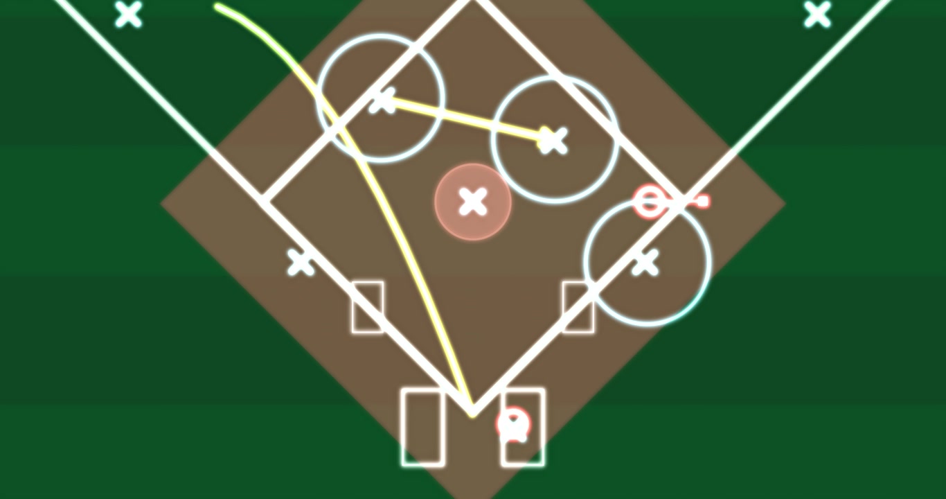 Blank starting field diagram forming on transparent canvas, tracing ball path, visualizing play