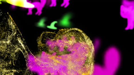 animation of yellow spots over halloween icons on black background