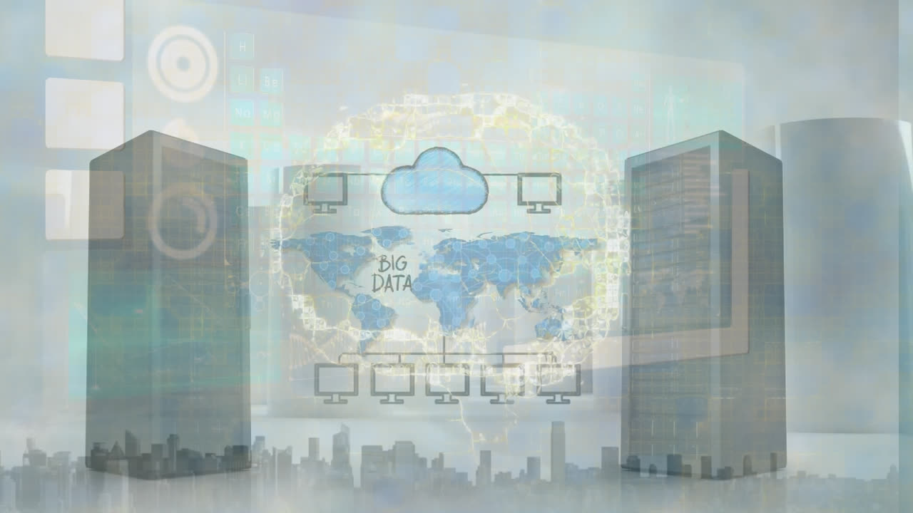 뇌와 도시 풍경에 대한 데이터 처리의 애니메이션