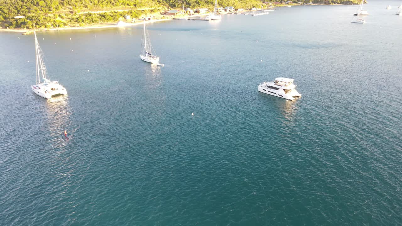 aerial flight toward Bitter End Yacht Club in the British Virgin Islands