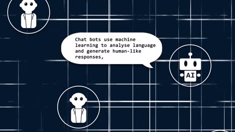 animación de texto y iconos, procesamiento de datos por computadora sobre un fondo oscuro