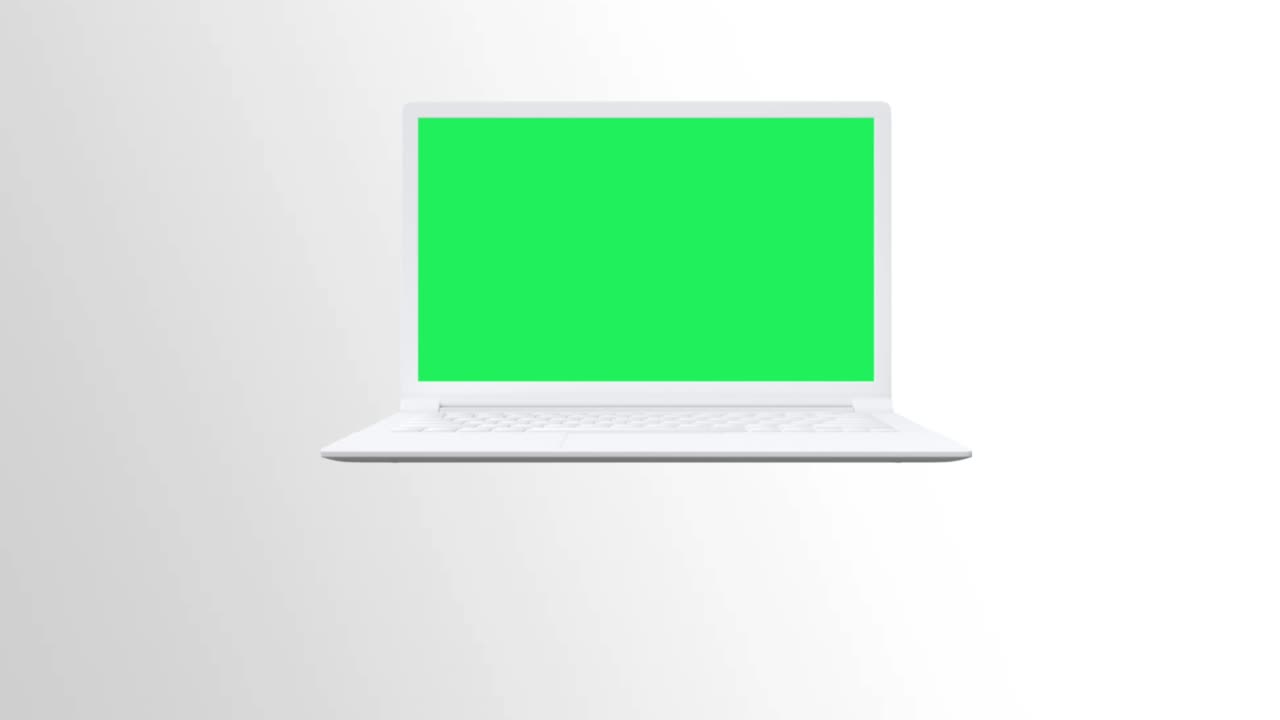 Realistic laptop with text SIMPLE TEXT and green screen.
