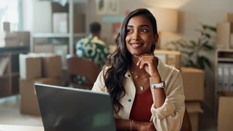 work, ecommerce and woman and thinking for online