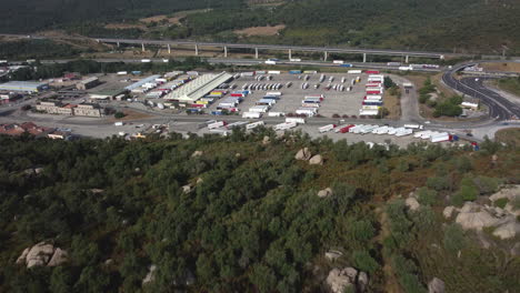 aerial view of a truck stop and highway