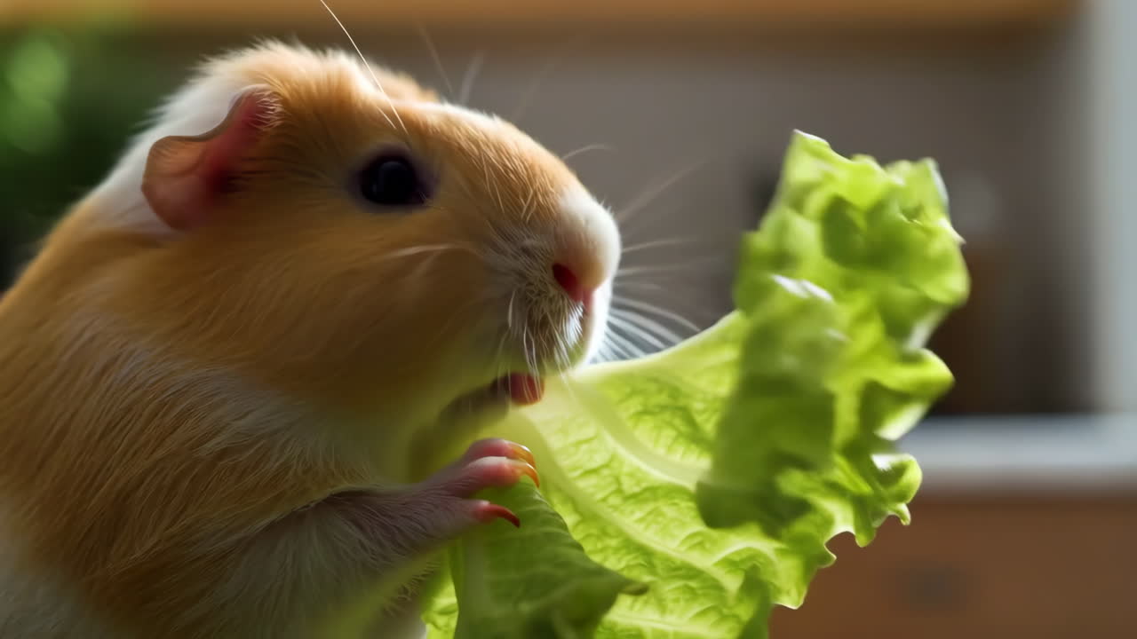 Guinea pig eating lettuce