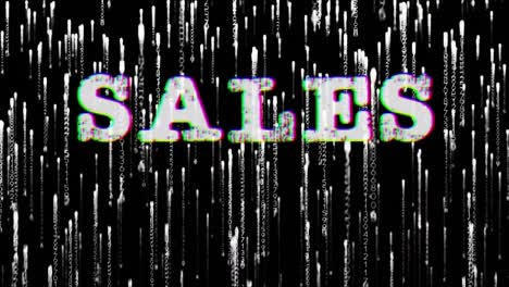 animation of text sales, over circuitboard and falling white light trails