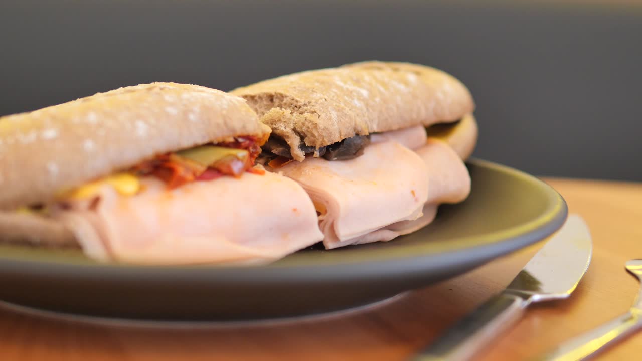 Panini freschi con carne e verdure su un piatto