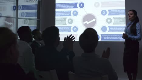 trabajadores de oficina viendo una presentación de negocios
