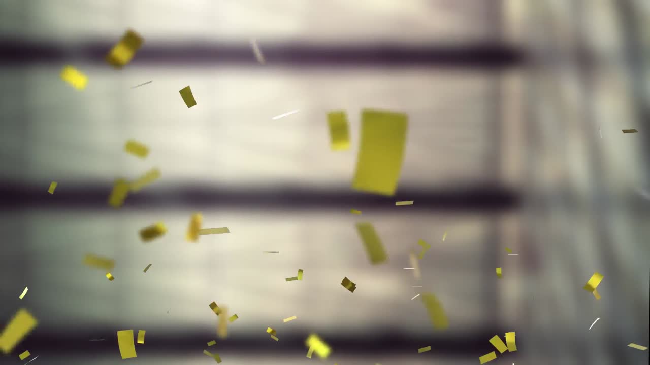 Animation of falling confetti over grey background