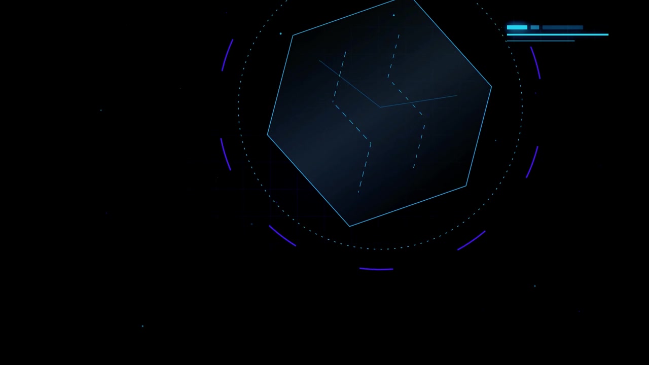 Abstract Digital Hexagon Interface with Moving Data Lines