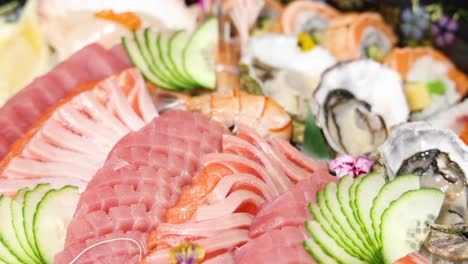 colorful, fresh sashimi and seafood arrangement