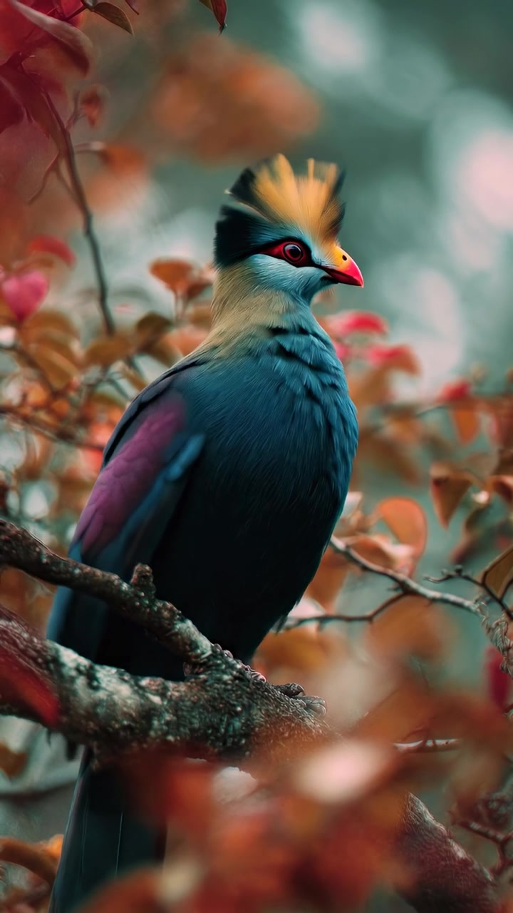 Un turaco di Knysna colorato appollaiato su un ramo d'albero