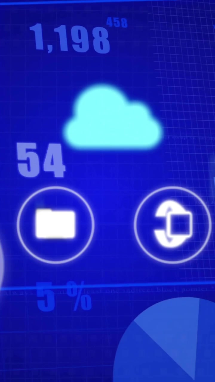 Animation of cloud computing and data analytics symbols on digital blue background