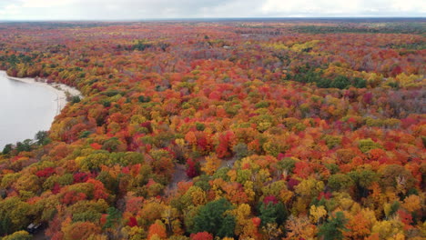 Vista-Aérea-Del-Parque-Provincial-Killbear-Durante-La-Temporada-De-Otoño-En-La-Bahía-Georgiana-En-El-Parry-Sound,-Ontario,-Canadá