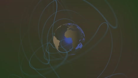 animation of icons over rotating globe and lines on black background