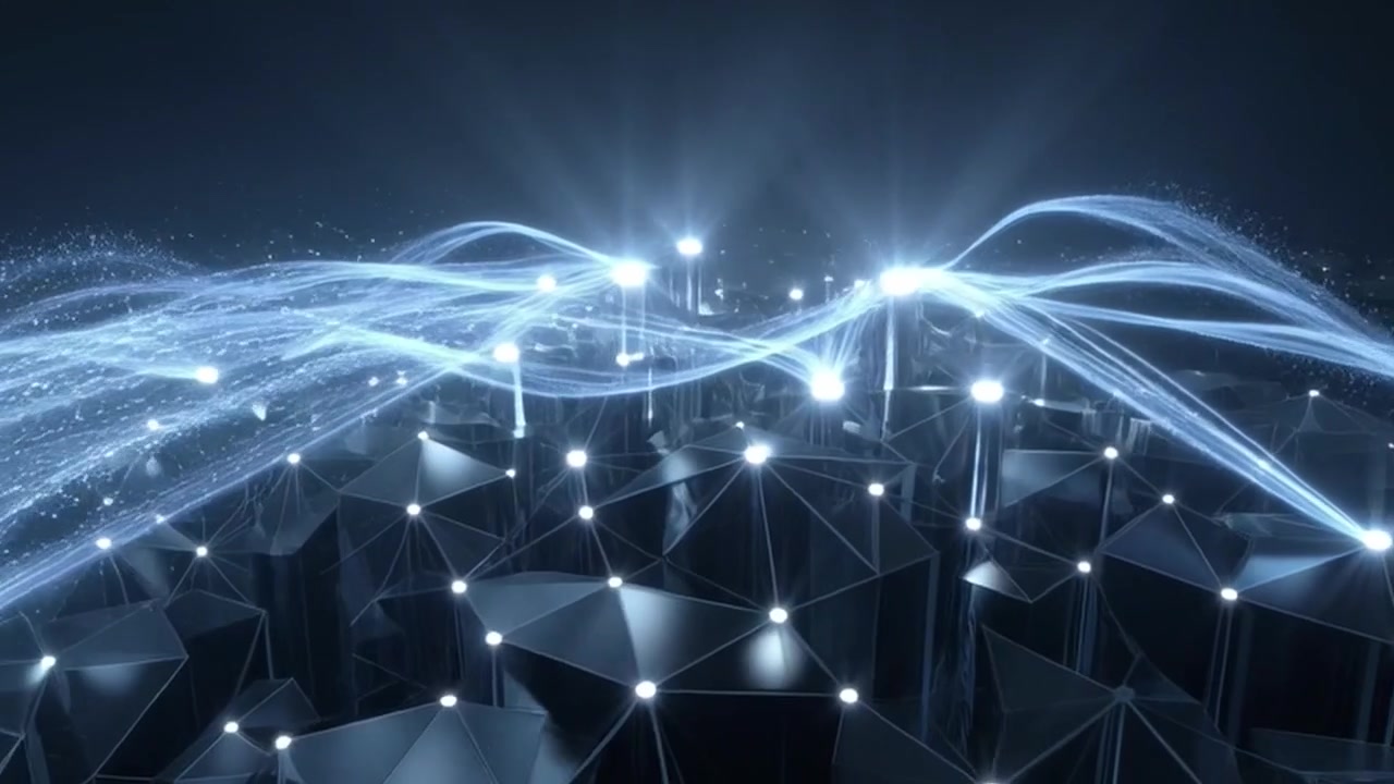 Abstract Digital Network Connection with Glowing Data Streams