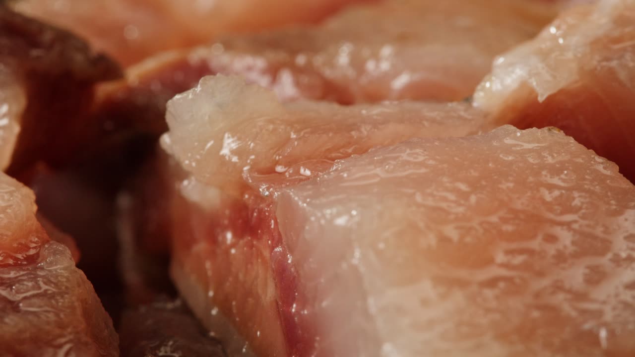 Raw Fish Cubes Closeup