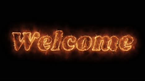 welcome word hot animated burning realistic fire flame and smoke seamlessly loop animation on black