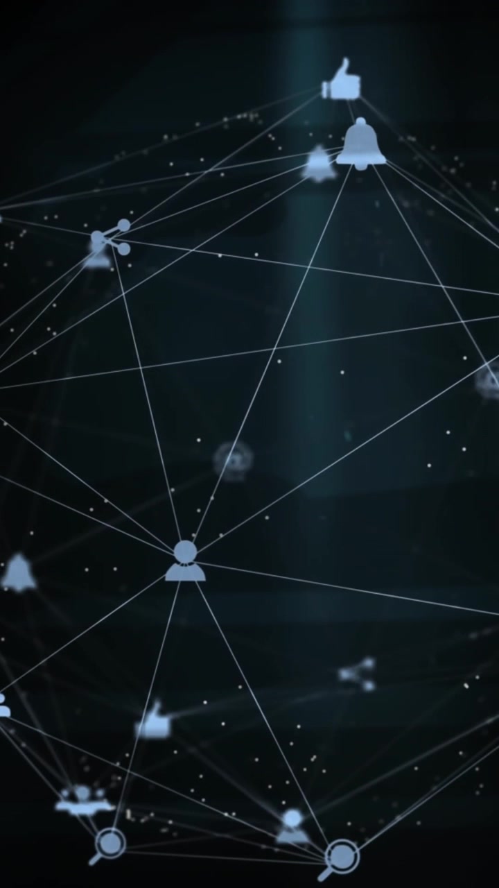 Animation of network of connections with icons over light trails