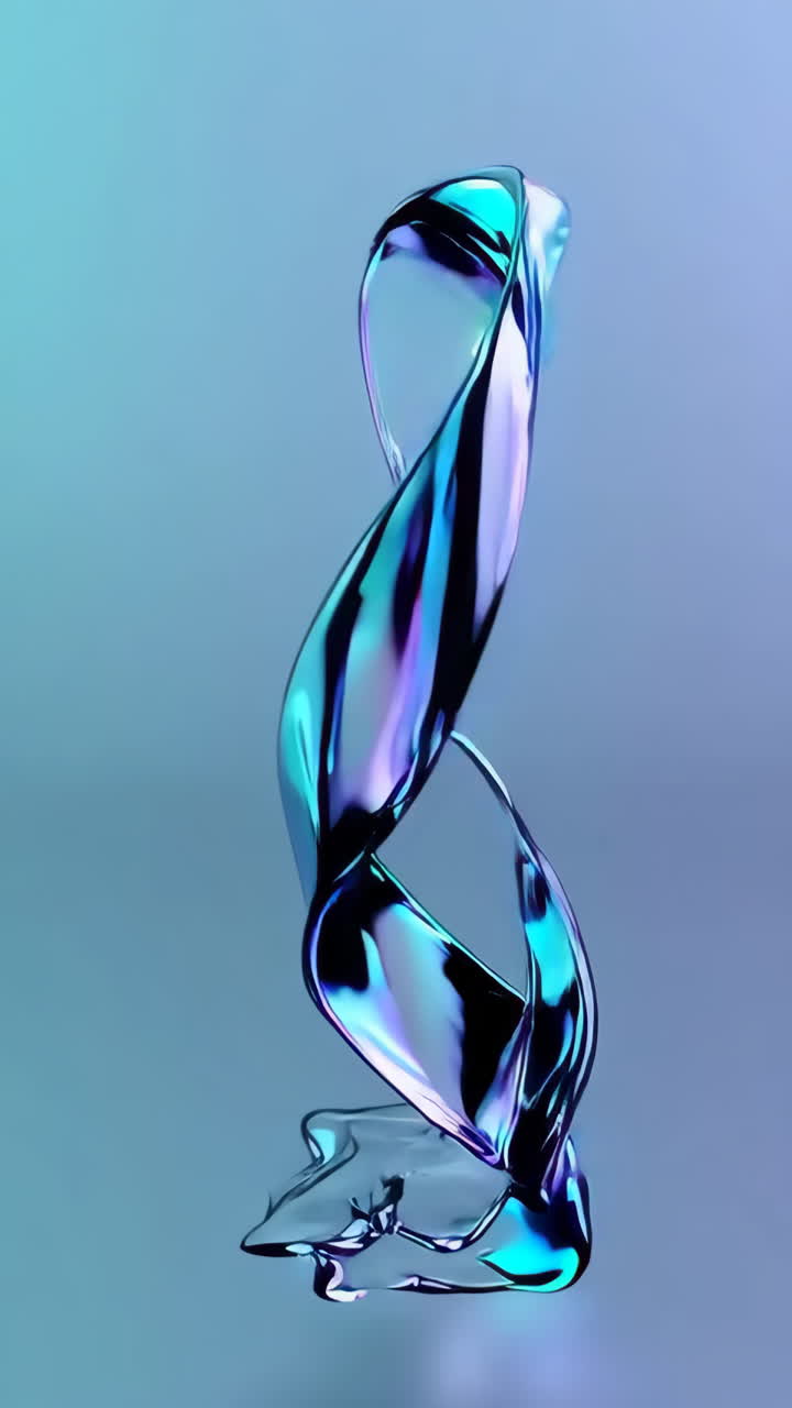Abstract Iridescent Twisted Glass Sculpture with Gradient Background