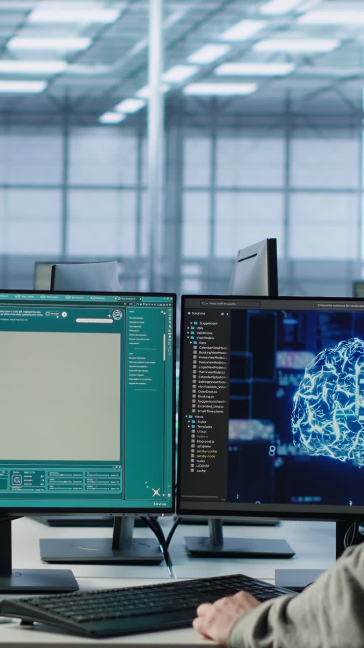 Person Working on Dual Monitors with AI Software and Image Generation