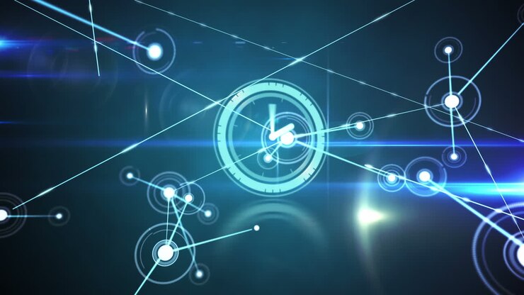 Animation of network of connections over clock moving fast