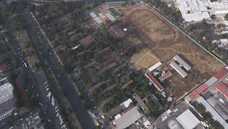 aerial view of sports track and field belonging to cch vallejo unam in mexico city