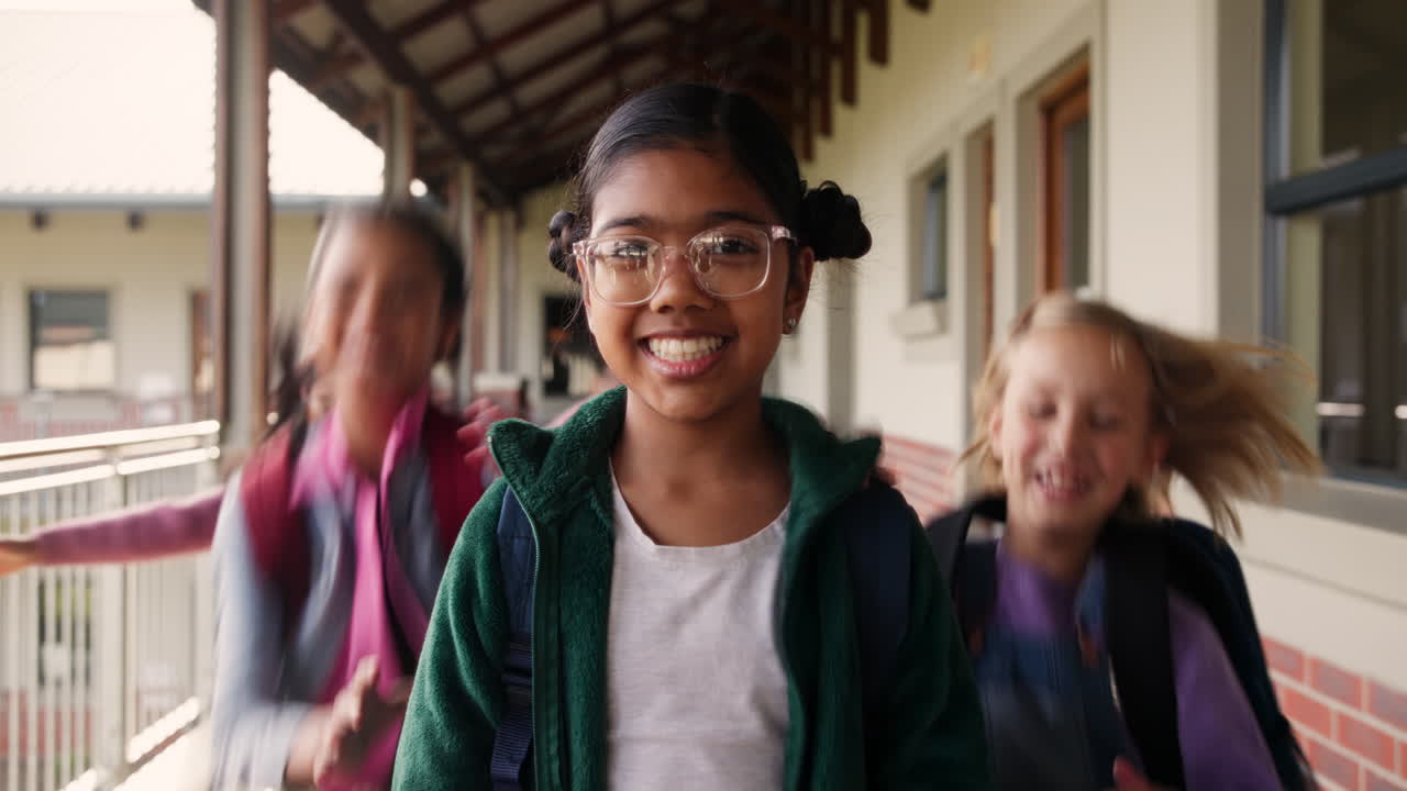 Group of elementary school girls smiling