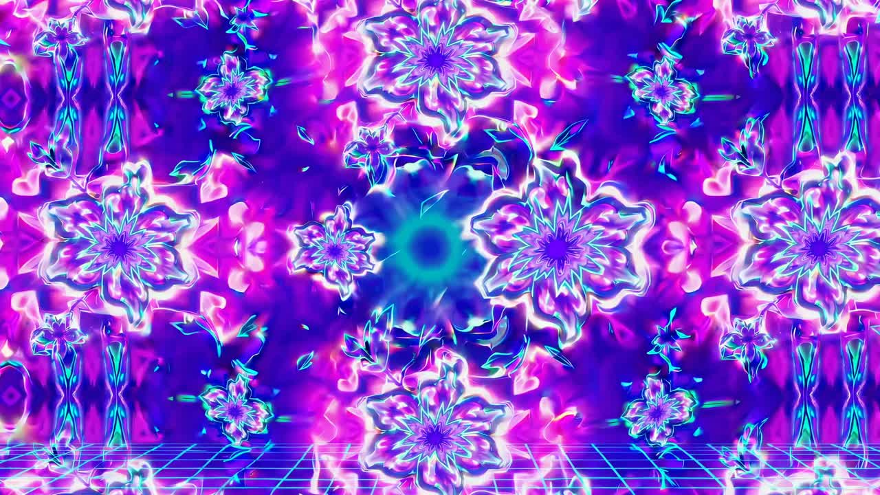 Vibrant neon floral pattern with glowing flowers and leaves