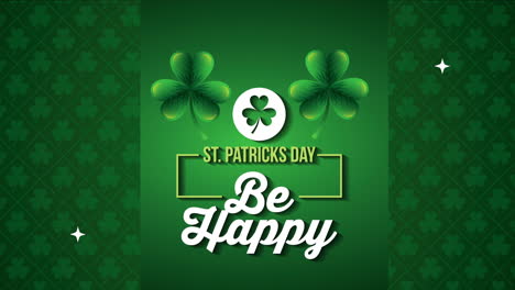 tarjeta animada del día de san patricio con letras y tréboles