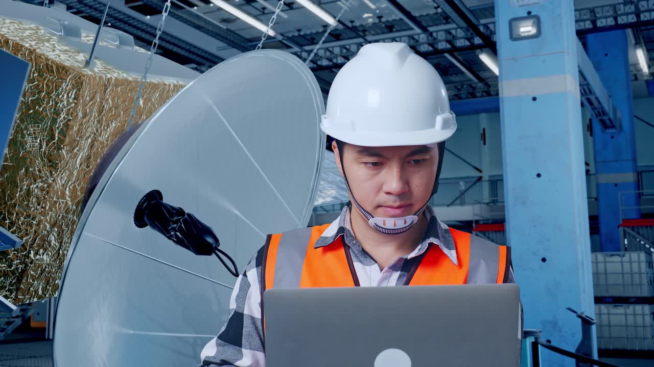 ingeniero que trabaja en el mantenimiento de satélites