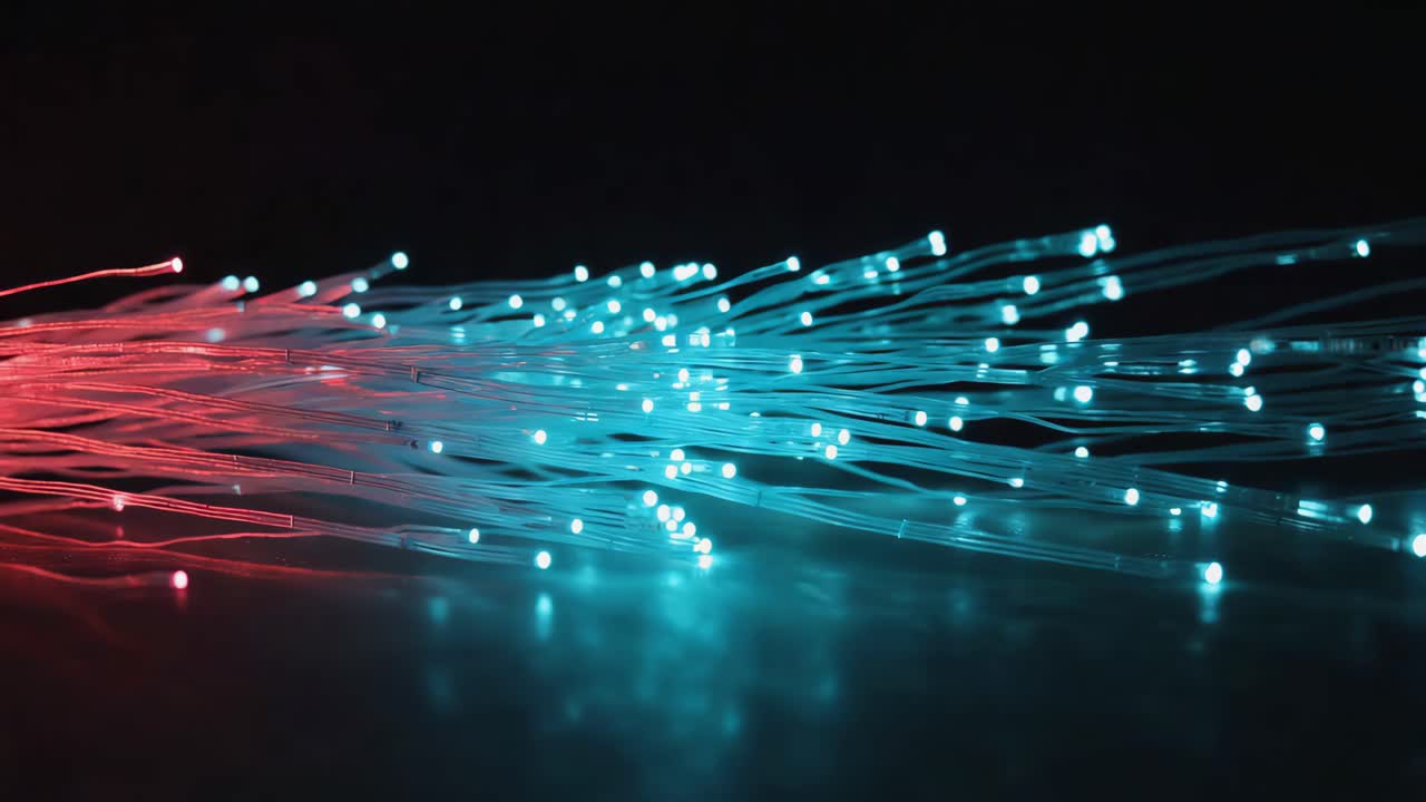 Fiber optic cables glowing with light