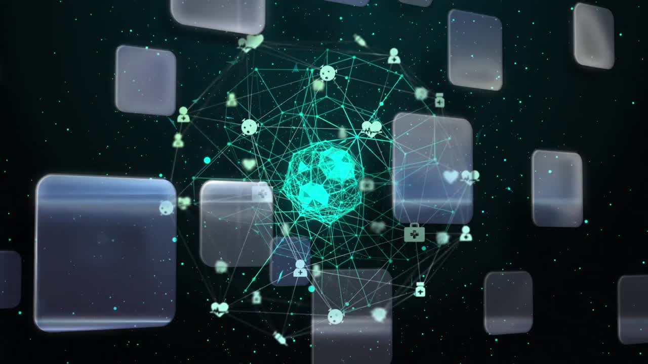 animación de azulejos sobre el globo con conexiones en fondo negro