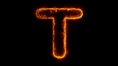 alphabet t word hot animated burning realistic fire flame loop.