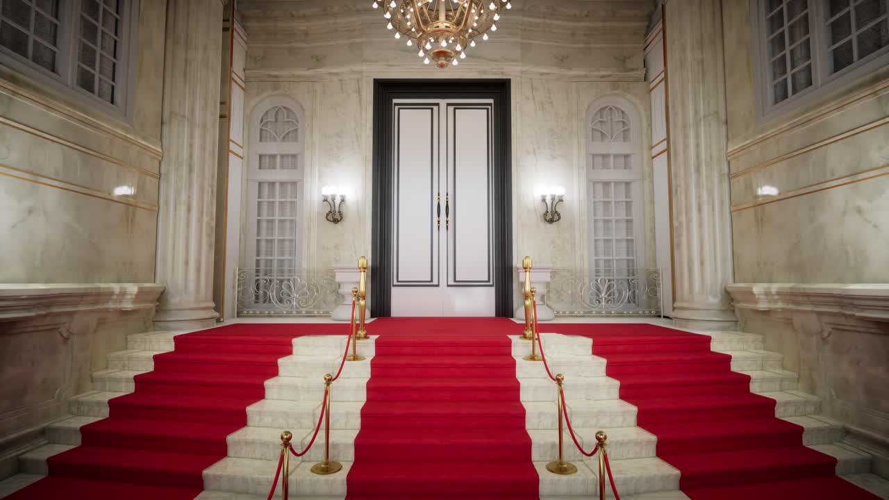 Grande Ingresso sul Tappeto Rosso in una Sala Lussuosa