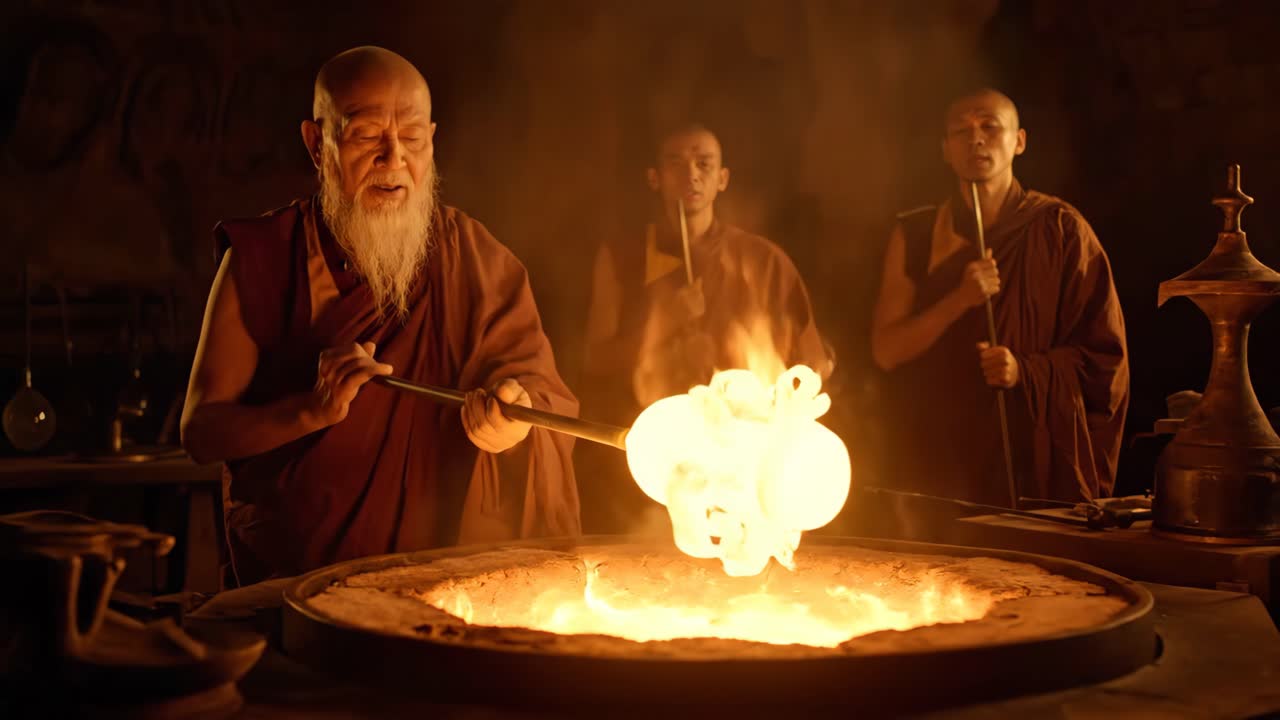 Monks performing a fire ritual