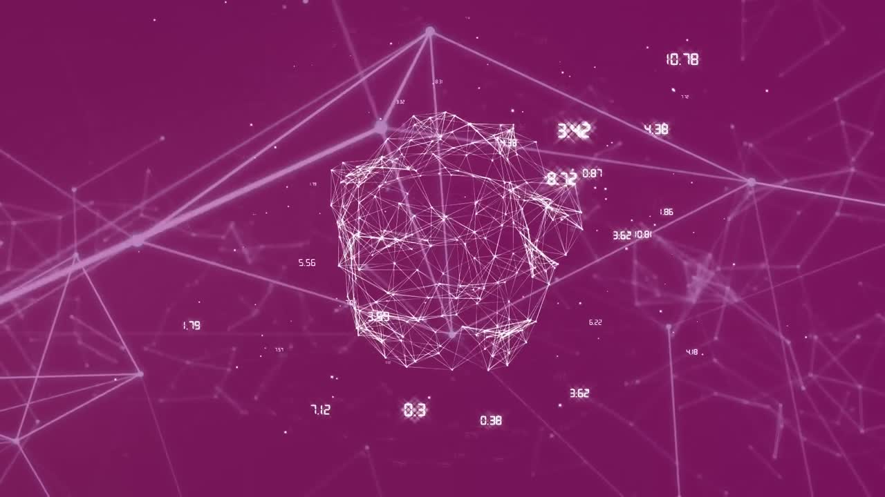 animación digital del globo de la red de conexión girando contra un fondo rosa