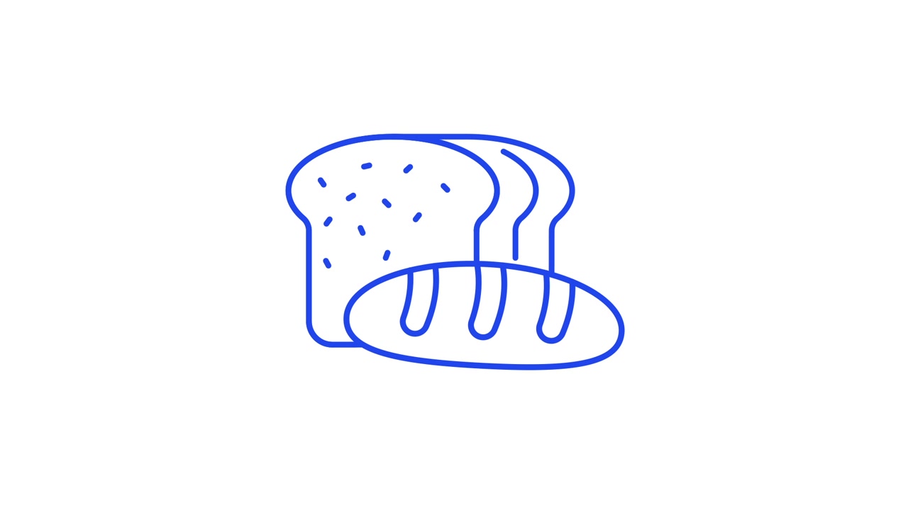 Animated Blue Line Art Drawing of Bread and Baguette