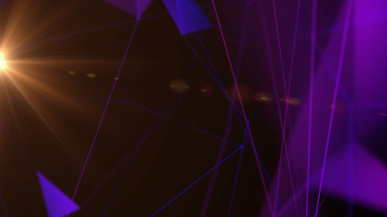 Abstract geometric shapes and lines animation over dark background with light flares