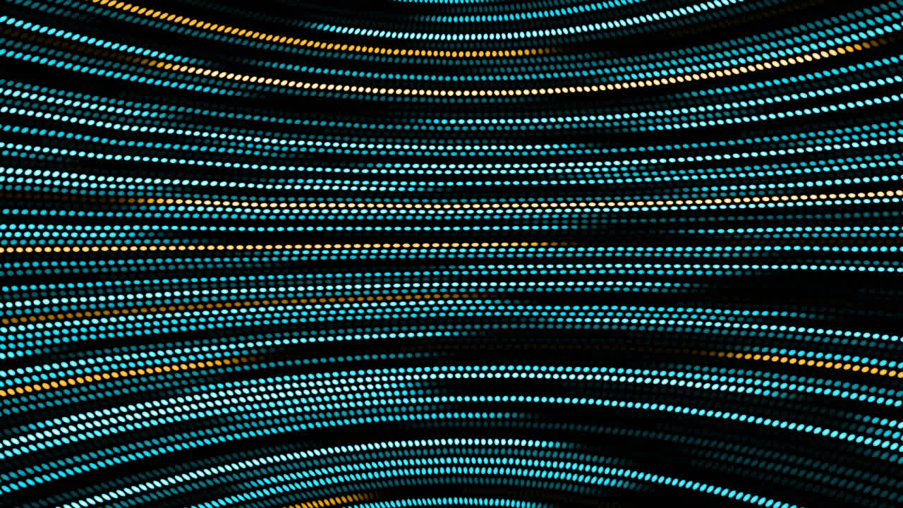 Animation of blue and yellow dotted light trails moving in hypnotic motion on seamless loop