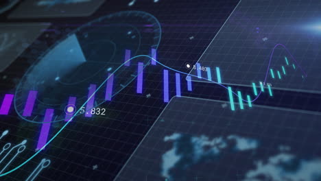 animation of fluctuating financial graphs and data points on digital interface