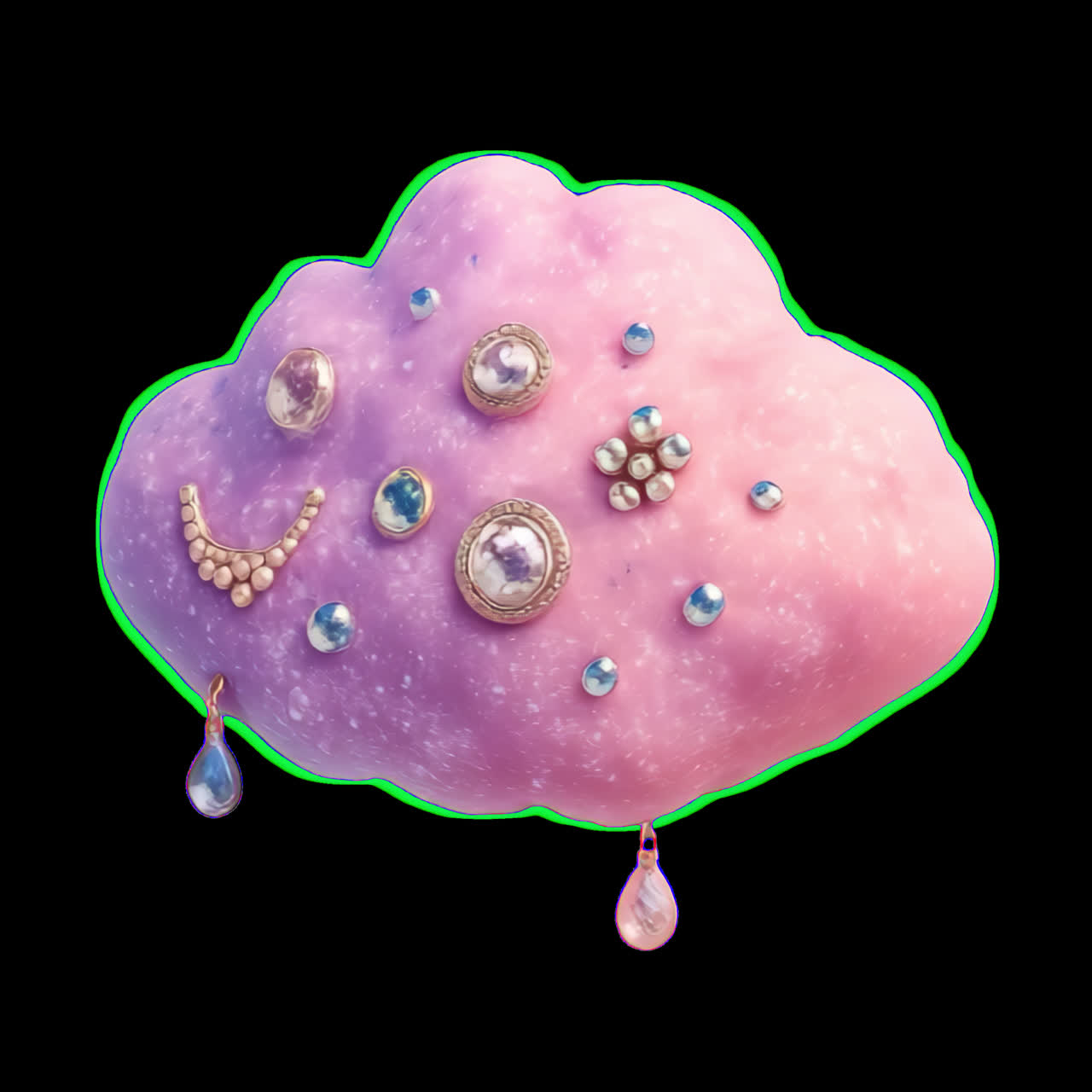 Whimsical cloud with jewel embellishments animation isolated asset, transparent 4K video, alpha