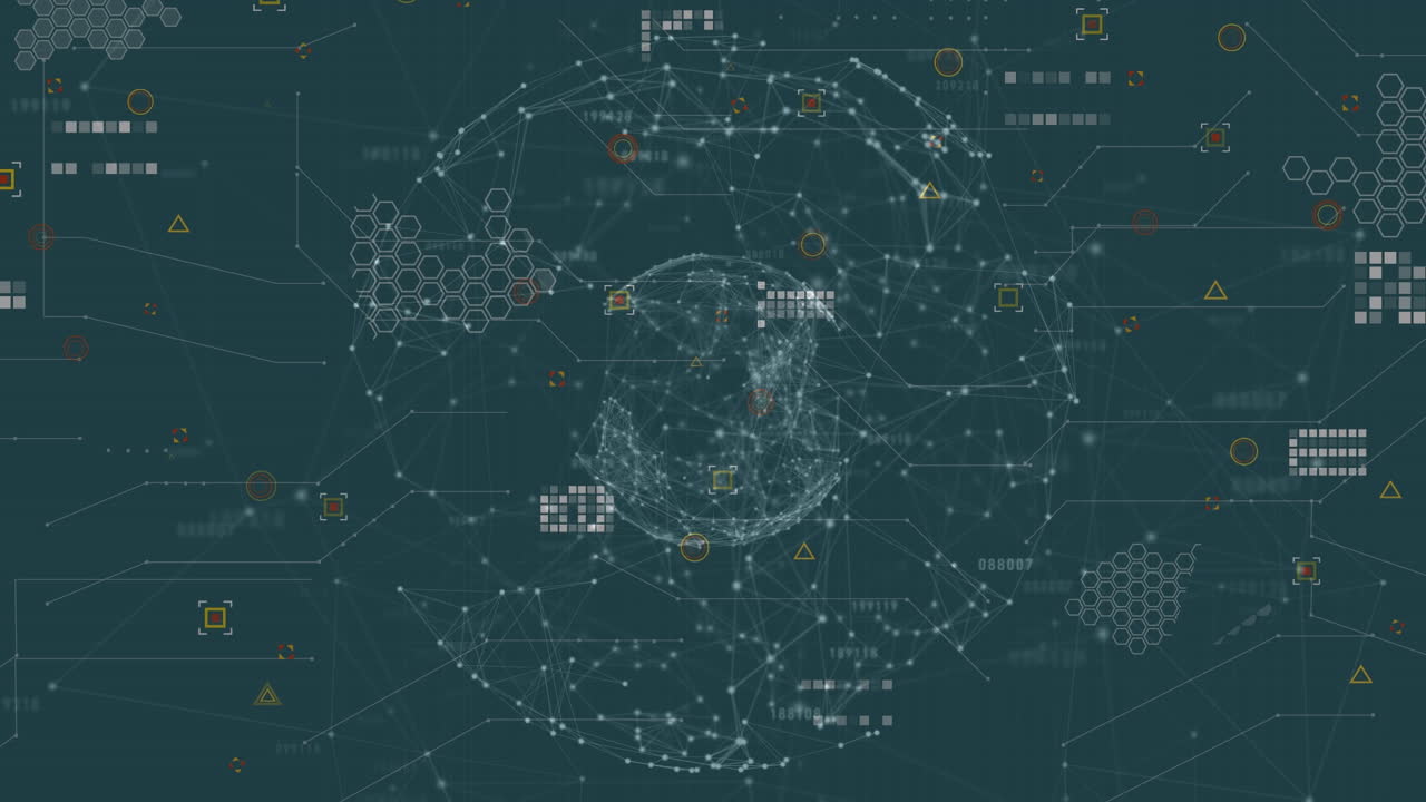 해군 배경에 있는 지구와 아이콘과의 연결의 애니메이션
