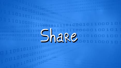 animation of share text over binary coding on blue background