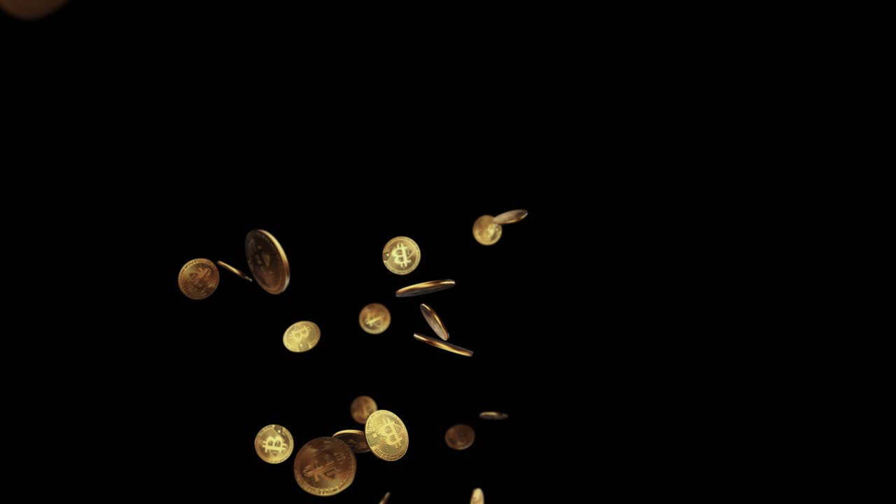 Falling golden bitcoins on dark background ecommerce concept 3d cryptocurrency trends in bitcoin