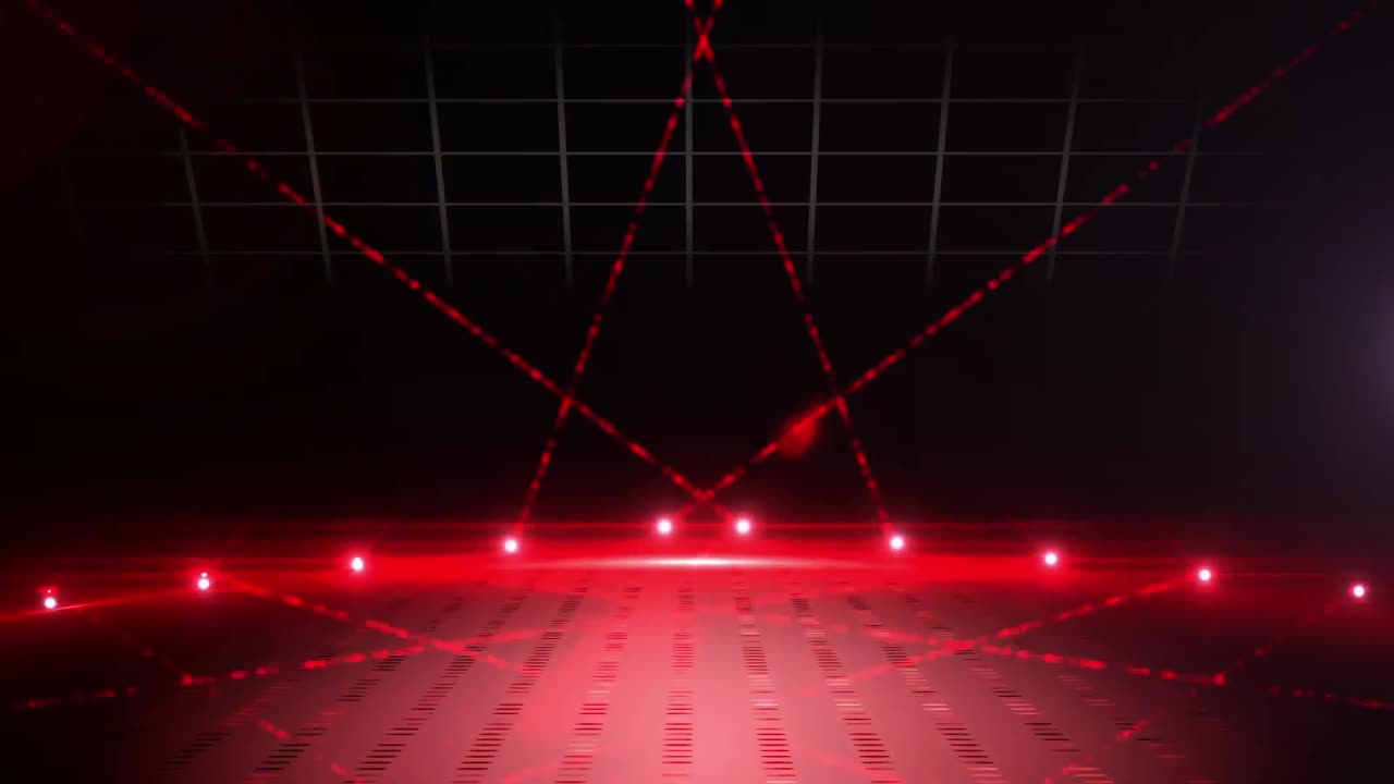 ⁇ 은 레이저 빛 쇼와 함께 어두운 빈 무대 위에 보라색 불꽃놀이의 애니메이션