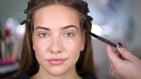 woman getting her eyebrows brushed during a beauty routine