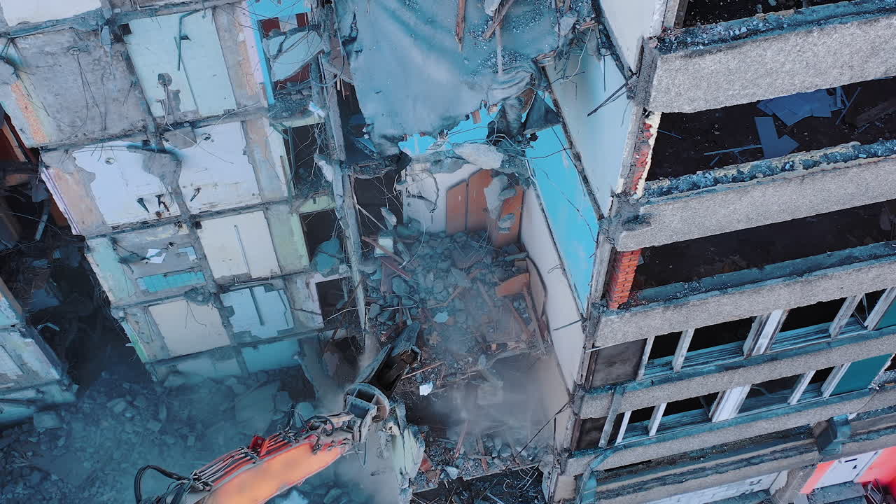 Damaged earthquake disaster construction. Natural disaster ruined building.